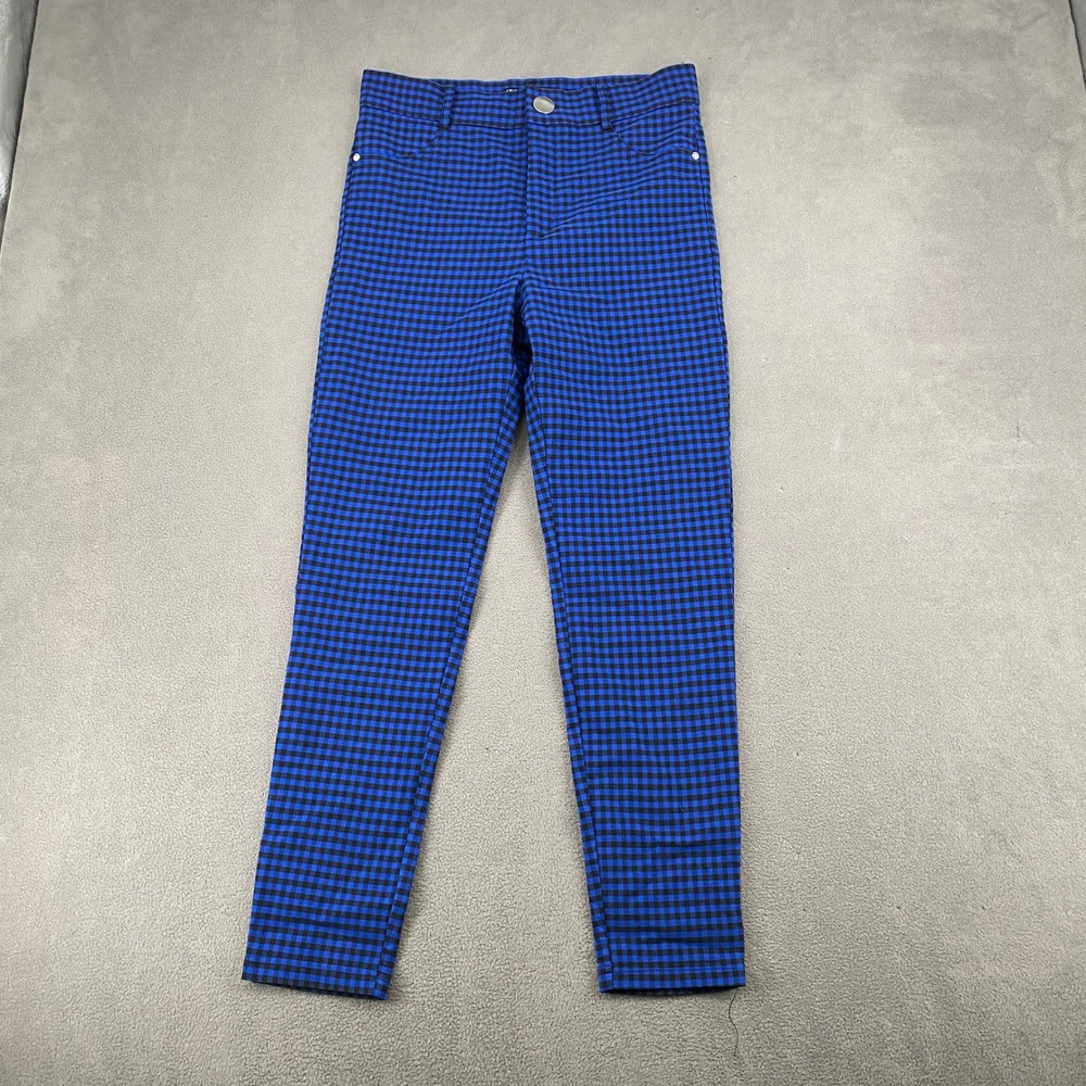 Zara Blue Black Gingham High Waisted Skinny Pants Size L